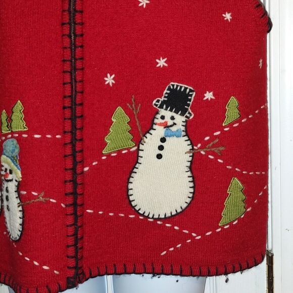 Coldwater Creek 100% wool winter snowmen holiday vest Sz L - Picture 2 of 6